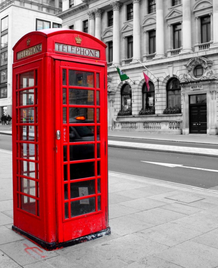 red telephone box, London